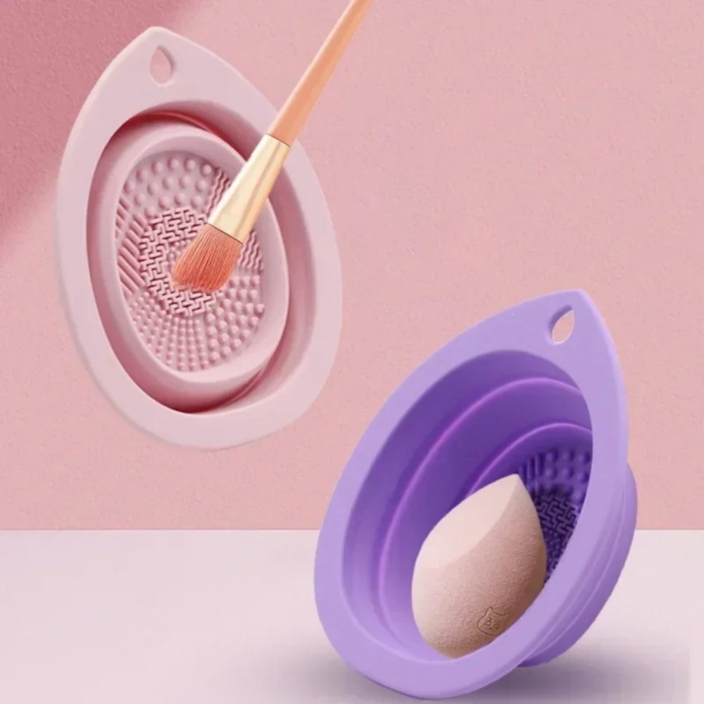 Beauty Makeup Background - Siliconen make-upborstel Reinigingskom Opvouwbare wasmat Draagbare